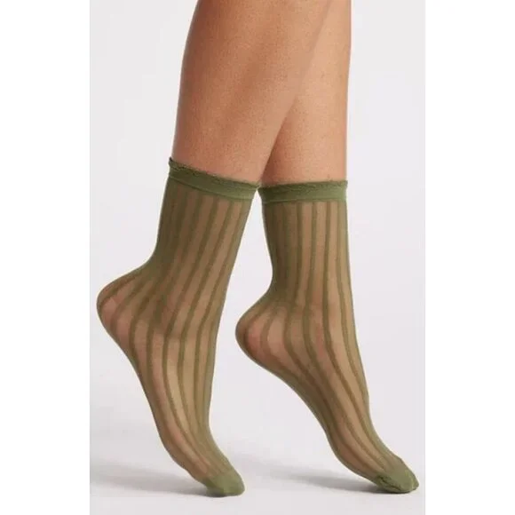 Nordstrom Dressy Sheer Ankle Socks 3-pack Striped Polka Dot Pink Green - Picture 6 of 7